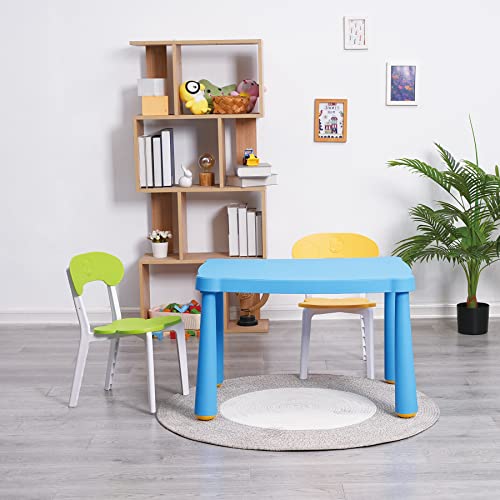 Domi Kids Table and Chair Set,3 Piece Toddler Table and Chair Set,Plastic Children Activity Tablefor Reading,Preschool,Drawing,Toddler,Playroom(Tricolor)