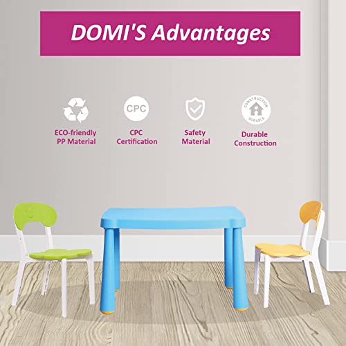 Domi Kids Table and Chair Set,3 Piece Toddler Table and Chair Set,Plastic Children Activity Tablefor Reading,Preschool,Drawing,Toddler,Playroom(Tricolor)