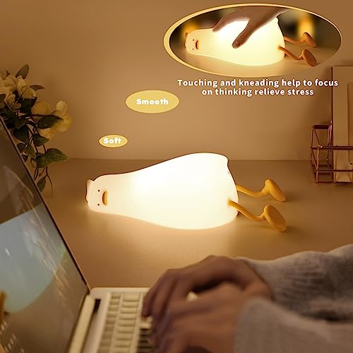 GEAMSAM Lying Flat Duck Night Light, LED Squishy Duck Lamp,Cute Silicone Dimmable Nursery Nightlight,Rechargeable Bedside Touch Lamp for Breastfeeding Toddler Baby Kids Rome Decor