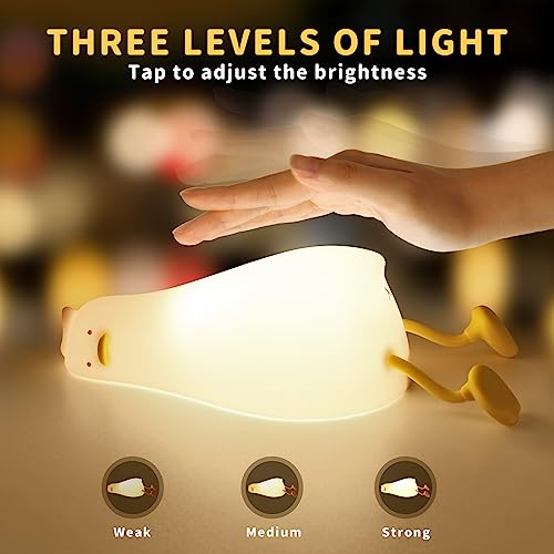 GEAMSAM Lying Flat Duck Night Light, LED Squishy Duck Lamp,Cute Silicone Dimmable Nursery Nightlight,Rechargeable Bedside Touch Lamp for Breastfeeding Toddler Baby Kids Rome Decor