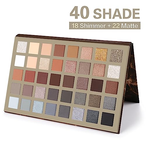 UCANBE Nude Eyeshadow Makeup Palette, 40 Color Matte Shimmer Glitter Eye Shadow, Warm Neutral Black Dark Grey Smoky Make Up Pallet Highly Pigmented Long Lasting Waterproof