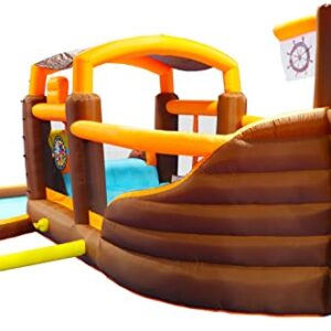 Inflatable Water Slide, Inflatable Playground Backyard Water Park with Climbing Wall, Playground Sets for Kids Backyard, Cruise Ship Design Splash Pool & Basketball & Blower