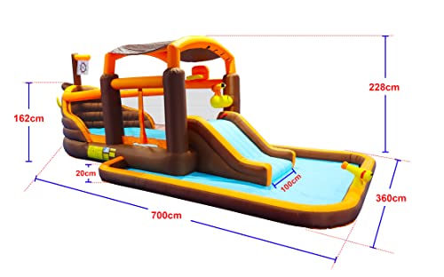 Inflatable Water Slide, Inflatable Playground Backyard Water Park with Climbing Wall, Playground Sets for Kids Backyard, Cruise Ship Design Splash Pool & Basketball & Blower