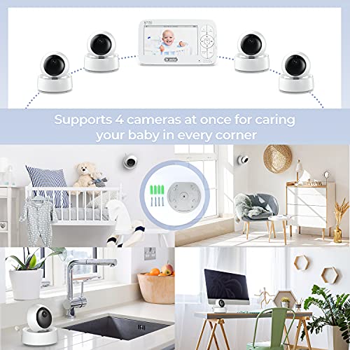 Dr.meter 5'' Split Screen Baby Monitor with 2 Cameras, 720p HD Video Baby Monitor with Camera and Audio, Baby Camera Monitor with Remote PTZ, 2-Way Talk, 4X Zoom, 5000mAh Battery, No WiFi