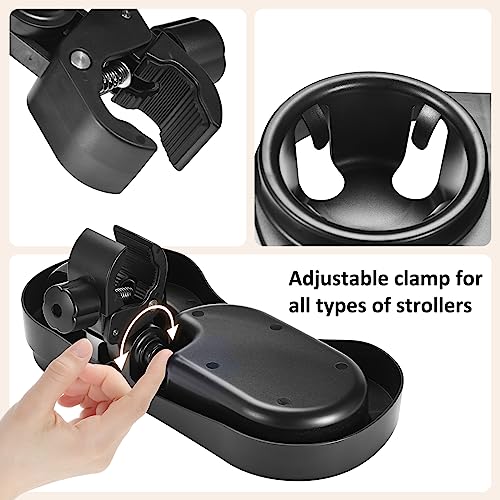 2 in 1 Universal Stroller Snack Tray with Cup Holder, Snack Catcher and Drink Holder for Stroller Snack Tray Attachment - Upgraded Removable Clip for Bumper Bar of Stroller Tray for Baby (Black)