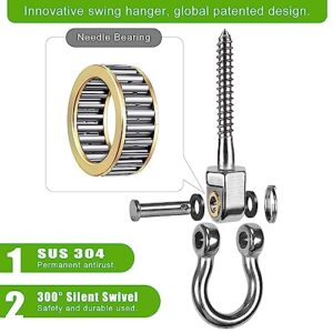 SELEWARE Heavy Duty Stainless Steel Swing Hangers with Bearings, 2-Pack - Quiet and Smooth Swivel Hooks for Porch, Patio, Playground - Indoor/Outdoor Swing Set Hardware, 1500LB Capacity