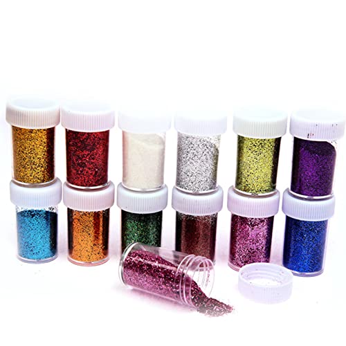 Nail Dip Base Coat 12 Pieces Fine Glitter 12 Colors Glitter Shake Jar Set Extra Fine Glitter Powder for Arts Crafts Painting Decoration Body Face Makeup Pigment French Tip Nail Brush