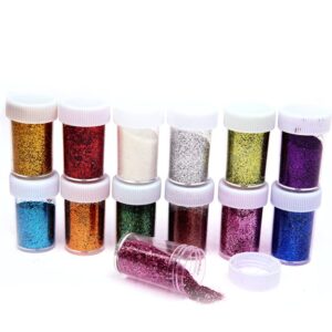 Nail Dip Base Coat 12 Pieces Fine Glitter 12 Colors Glitter Shake Jar Set Extra Fine Glitter Powder for Arts Crafts Painting Decoration Body Face Makeup Pigment French Tip Nail Brush