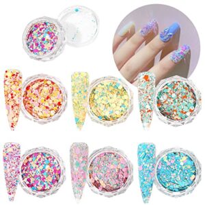 Dip Powe Top Base and Activator Decoration Art for Nails Body DIY Nail Manicure Irregular 6 Set Boxes Set Eyes Tips Sequins Glitter Face Nail Hair Craft Nail Powder Gel Nail Set