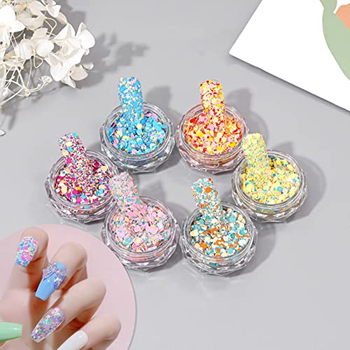 Dip Powe Top Base and Activator Decoration Art for Nails Body DIY Nail Manicure Irregular 6 Set Boxes Set Eyes Tips Sequins Glitter Face Nail Hair Craft Nail Powder Gel Nail Set