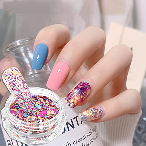 Dip Powe Top Base and Activator Decoration Art for Nails Body DIY Nail Manicure Irregular 6 Set Boxes Set Eyes Tips Sequins Glitter Face Nail Hair Craft Nail Powder Gel Nail Set