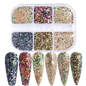 Cordless Nail Set for Nails 6 Grid/Set Nail Glitter Powder Glitter Nail Glitter Sugar Powder Irregular Particle Nail Styling Powder Set Nail Decoration Nail Trainer