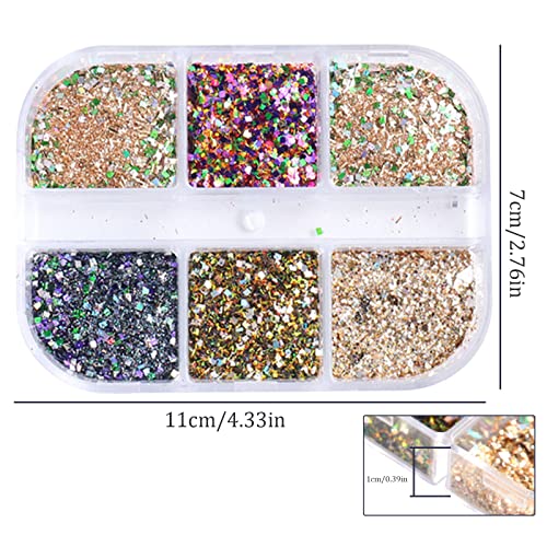 Cordless Nail Set for Nails 6 Grid/Set Nail Glitter Powder Glitter Nail Glitter Sugar Powder Irregular Particle Nail Styling Powder Set Nail Decoration Nail Trainer