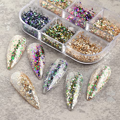 Cordless Nail Set for Nails 6 Grid/Set Nail Glitter Powder Glitter Nail Glitter Sugar Powder Irregular Particle Nail Styling Powder Set Nail Decoration Nail Trainer