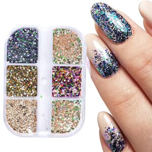 Cordless Nail Set for Nails 6 Grid/Set Nail Glitter Powder Glitter Nail Glitter Sugar Powder Irregular Particle Nail Styling Powder Set Nail Decoration Nail Trainer