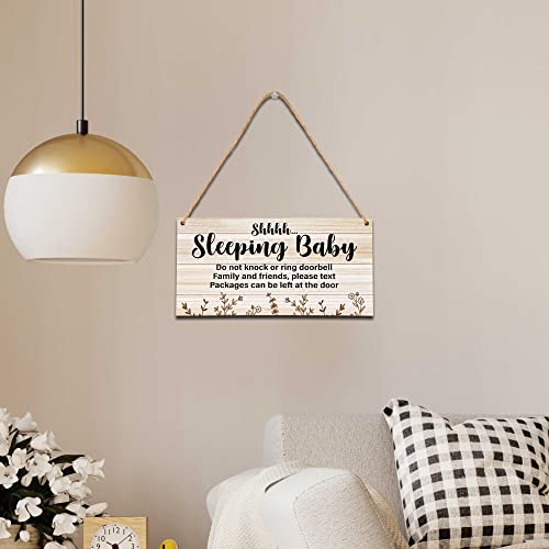 Baby Sleeping Sign For Front Door, Do Not Knock Or Ring Doorbell Wooden Sign, Baby Room Nursery Home Bedroom Rustic Hanging Sign, Set Of 1 Wooden Sign With Rope - A08