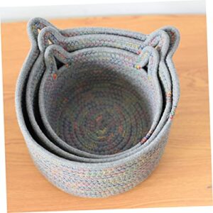 DOITOOL Cotton Rope Storage Basket Table Trays for Eating Cotton Muslin Blanket Makeup Pallet Bathroom Basket Bins Small Woven Basket Woven Rope Basket Makeup Organizer Storage Holder Grey