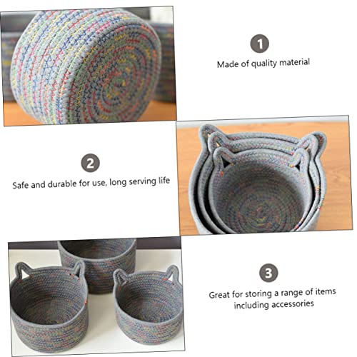 DOITOOL Cotton Rope Storage Basket Table Trays for Eating Cotton Muslin Blanket Makeup Pallet Bathroom Basket Bins Small Woven Basket Woven Rope Basket Makeup Organizer Storage Holder Grey
