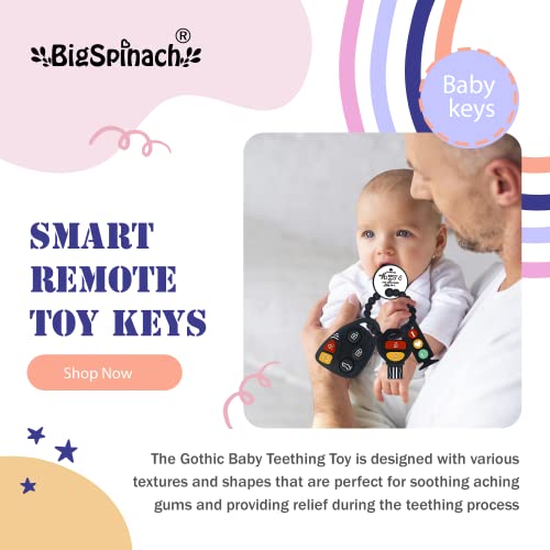 BIGSPINACH Baby Teething Keys Toys 6 to 12 Months,Gothic Car Keys Baby Teether Combo Set,Car Key Remote Toy Controller for Toddler(Gothic) (Gothic, Black)