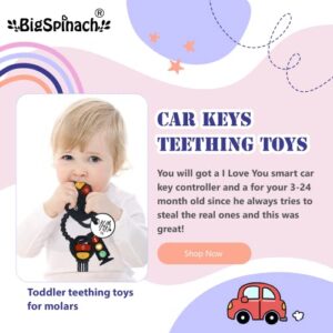 BIGSPINACH Baby Teething Keys Toys 6 to 12 Months,Gothic Car Keys Baby Teether Combo Set,Car Key Remote Toy Controller for Toddler(Gothic) (Gothic, Black)