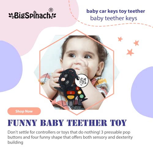 BIGSPINACH Baby Teething Keys Toys 6 to 12 Months,Gothic Car Keys Baby Teether Combo Set,Car Key Remote Toy Controller for Toddler(Gothic) (Gothic, Black)