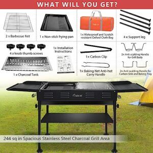 Baisal Portable Charcoal Grill for Outdoor BBQ, Foldable Camping Barbecue Hibachi Kabob Grills, 1.6 Ft² Barbecue Area Binchotan Grill with Shelf Carbon Tank and Carry Bag for Backyard Party Travel Picnic Home