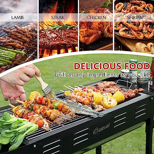 Baisal Portable Charcoal Grill for Outdoor BBQ, Foldable Camping Barbecue Hibachi Kabob Grills, 1.6 Ft² Barbecue Area Binchotan Grill with Shelf Carbon Tank and Carry Bag for Backyard Party Travel Picnic Home