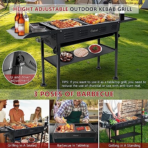 Baisal Portable Charcoal Grill for Outdoor BBQ, Foldable Camping Barbecue Hibachi Kabob Grills, 1.6 Ft² Barbecue Area Binchotan Grill with Shelf Carbon Tank and Carry Bag for Backyard Party Travel Picnic Home