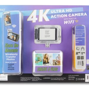 Vivitar 4K Ultra HD Action Camera Bundle Dual Screens, WiFi, 64GB SD, 2 Batteries, Waterproof Case, EIS & More