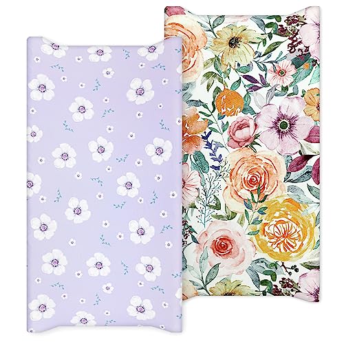 Jundetye Changing Pad Cover, 2 Pack Changing Table Cover for Baby Boys Girls, Jersey Knit Soft Diaper Changing Pad Cover, Changing Table Sheets, Watercolor Flower Daisy