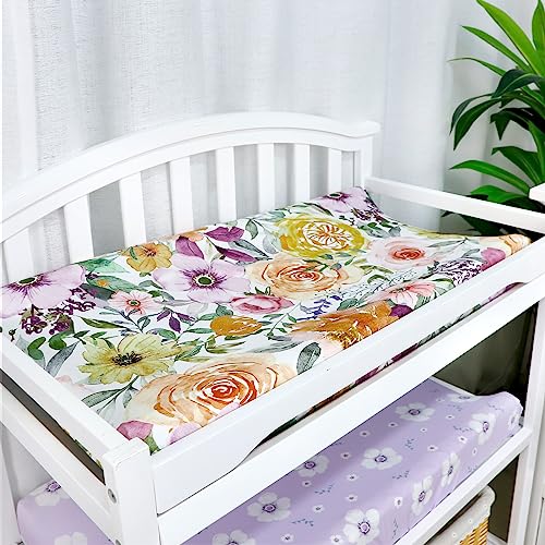 Jundetye Changing Pad Cover, 2 Pack Changing Table Cover for Baby Boys Girls, Jersey Knit Soft Diaper Changing Pad Cover, Changing Table Sheets, Watercolor Flower Daisy