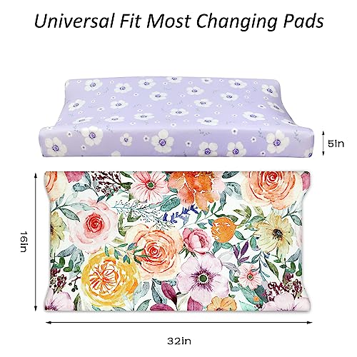 Jundetye Changing Pad Cover, 2 Pack Changing Table Cover for Baby Boys Girls, Jersey Knit Soft Diaper Changing Pad Cover, Changing Table Sheets, Watercolor Flower Daisy