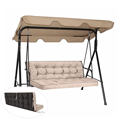 Dttra Swing Cushions 3 Seater Replacement, Waterproof Porch Swing Cushions, Thicken 5" Bench Cushions for Outdoor Furniture with Backrest, Patio Garden Backyard Loveseat Sofa Pads (Khaki 55 * 40in)