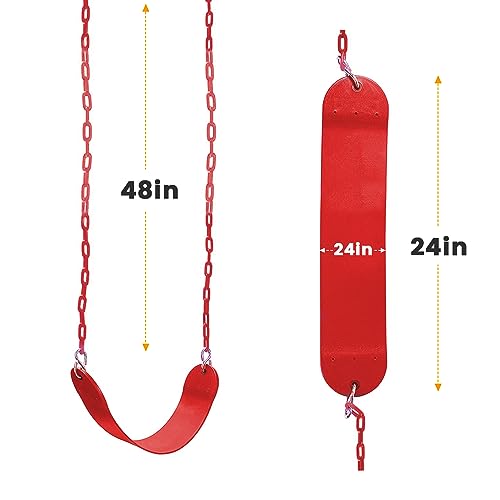 Swing for Outdoor Swing Set - Pack of 1 Swing Seat Replacement Kit with Heavy Duty Chains - Backyard Swingset Playground (red)