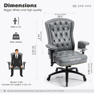 YAMASORO High Back Executive Office Chair with Rubber Wheels and Armrests,PU Leather Home Office Desk Chairs Comfortable Ergonomic Computer Chairs for Adults,Grey