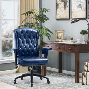 YAMASORO Ergonomic Executive Office Chair with Height-Adjustable, Tufted Back & Nailhead Trim, High-Back Desk Chair for Home & Office, Faux Leather Swivel Managerial Chair,Blue