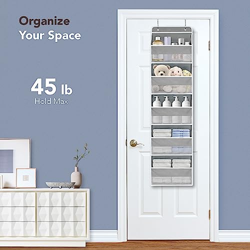 AINCE Over Door | Wall Mount Hanging Organizer Mesh Clear Window 5 Large Pockets Storage For Nursery | Pantry | Shoes | Toys | Kitchen (Grey)