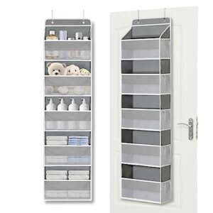 aince over door | wall mount hanging organizer mesh clear window 5 large pockets storage for nursery | pantry | shoes | toys | kitchen (grey)