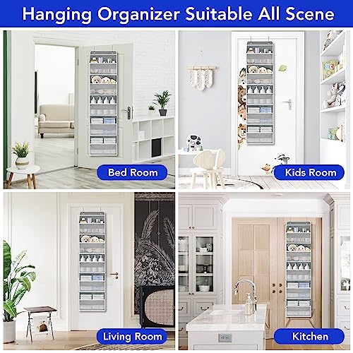 AINCE Over Door | Wall Mount Hanging Organizer Mesh Clear Window 5 Large Pockets Storage For Nursery | Pantry | Shoes | Toys | Kitchen (Grey)