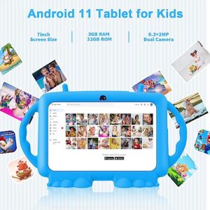 Relndoo Kids Tablet, 7 inch Android 11 Tablet for Kids, 3GB RAM 32GB ROM, Toddler Tablet with Bluetooth, WiFi, Parental Control, Dual Camera, GMS, Shockproof Case, Kids App Pre-Installed