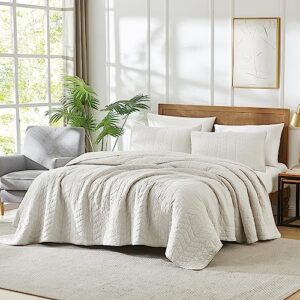 Beige 100% Cotton Quilt California Cal King Size Bedding Sets with Pillow Shams, White Oversized Lightweight Soft Bedspread Coverlet, Tan Cream Bed Cover for All Season, 3 Pieces, 118x106 inches