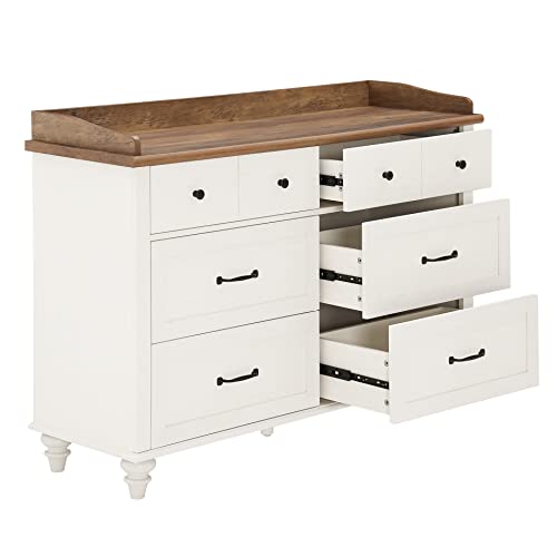 WAMPAT Dresser for Kids Bedroom with 6 Drawers, Mid Century Baby Dresser Wide Chest of Drawers with Storage Cabinet Organizer for Nursery, Living Room, White/Oak