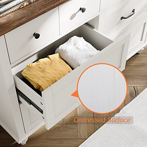 WAMPAT Dresser for Kids Bedroom with 6 Drawers, Mid Century Baby Dresser Wide Chest of Drawers with Storage Cabinet Organizer for Nursery, Living Room, White/Oak