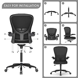 FFIJJ Office Chair,Ergonomic Office Chair,Breathable Mesh Desk Chair, Lumbar Support Computer Chair with Flip-up Armrests, Executive Rolling Swivel Task Chair,Home Office Desk Chair (Black)