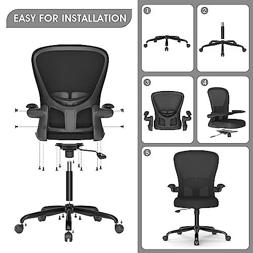 FFIJJ Office Chair,Ergonomic Office Chair,Breathable Mesh Desk Chair, Lumbar Support Computer Chair with Flip-up Armrests, Executive Rolling Swivel Task Chair,Home Office Desk Chair (Black)