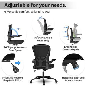 FFIJJ Office Chair,Ergonomic Office Chair,Breathable Mesh Desk Chair, Lumbar Support Computer Chair with Flip-up Armrests, Executive Rolling Swivel Task Chair,Home Office Desk Chair (Black)