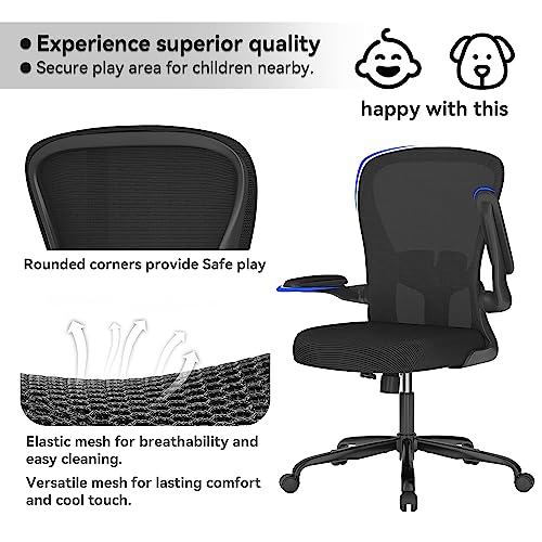 FFIJJ Office Chair,Ergonomic Office Chair,Breathable Mesh Desk Chair, Lumbar Support Computer Chair with Flip-up Armrests, Executive Rolling Swivel Task Chair,Home Office Desk Chair (Black)