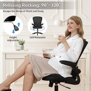 FFIJJ Office Chair,Ergonomic Office Chair,Breathable Mesh Desk Chair, Lumbar Support Computer Chair with Flip-up Armrests, Executive Rolling Swivel Task Chair,Home Office Desk Chair (Black)