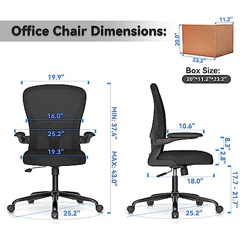 FFIJJ Office Chair,Ergonomic Office Chair,Breathable Mesh Desk Chair, Lumbar Support Computer Chair with Flip-up Armrests, Executive Rolling Swivel Task Chair,Home Office Desk Chair (Black)