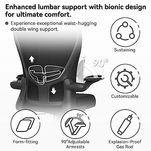 FFIJJ Office Chair,Ergonomic Office Chair,Breathable Mesh Desk Chair, Lumbar Support Computer Chair with Flip-up Armrests, Executive Rolling Swivel Task Chair,Home Office Desk Chair (Black)